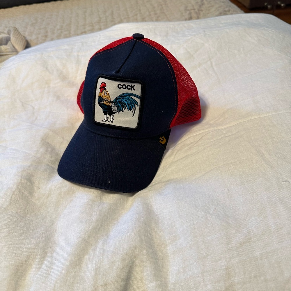 Rooster Patch Trucker Hat - Navy and Red